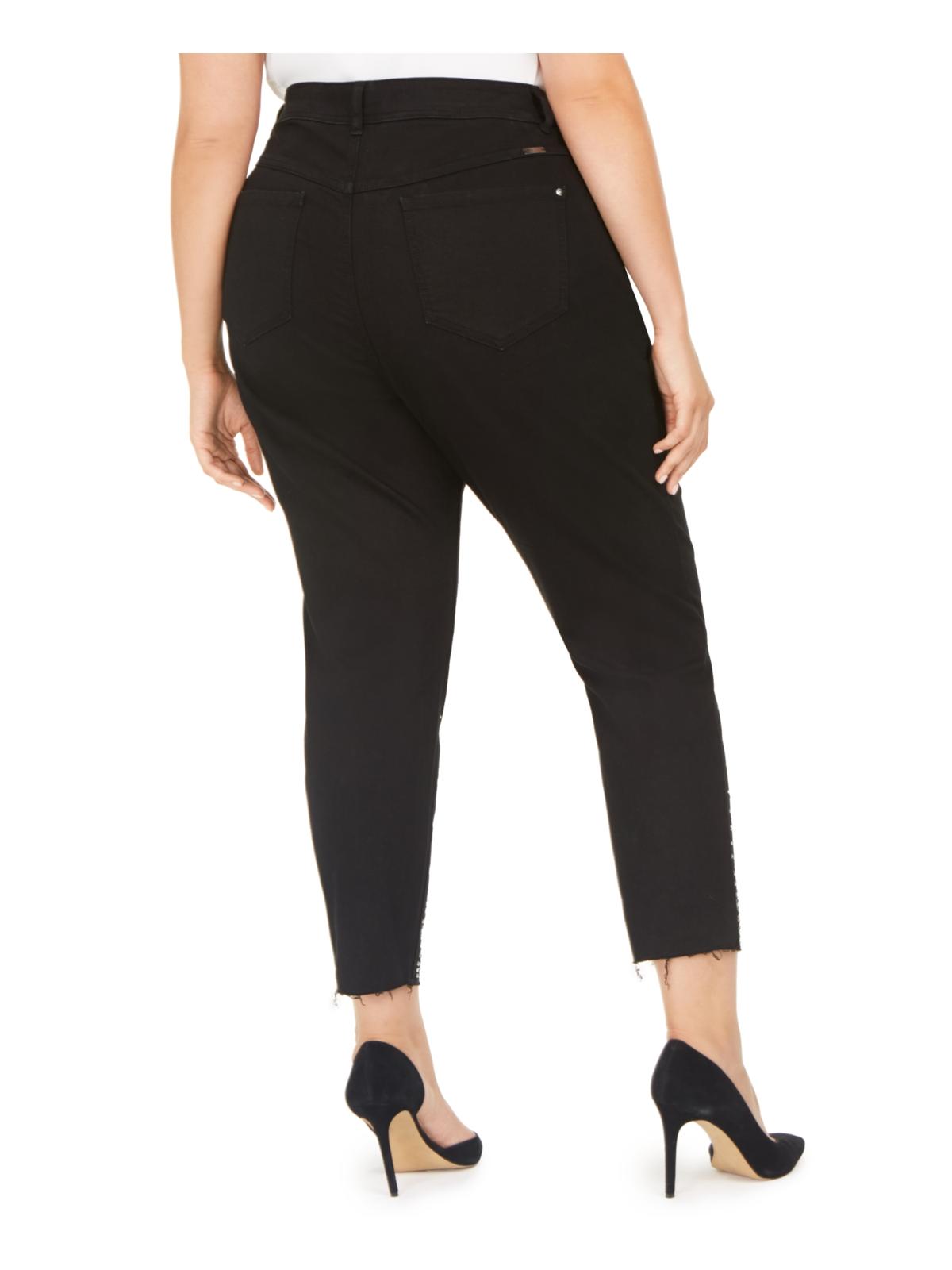 INC International Concepts Women's Tummy Control Embellished Skinny Jeans Black Size 22W
