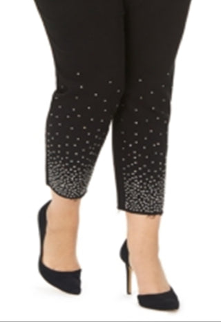 INC International Concepts Women's Tummy Control Embellished Skinny Jeans Black Size 22W