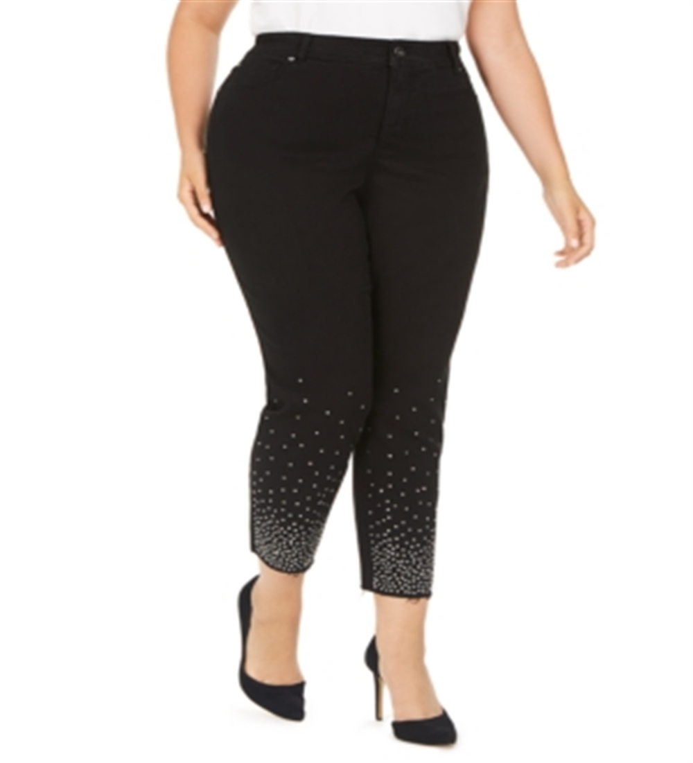 INC International Concepts Women's Tummy Control Embellished Skinny Jeans Black Size 22W