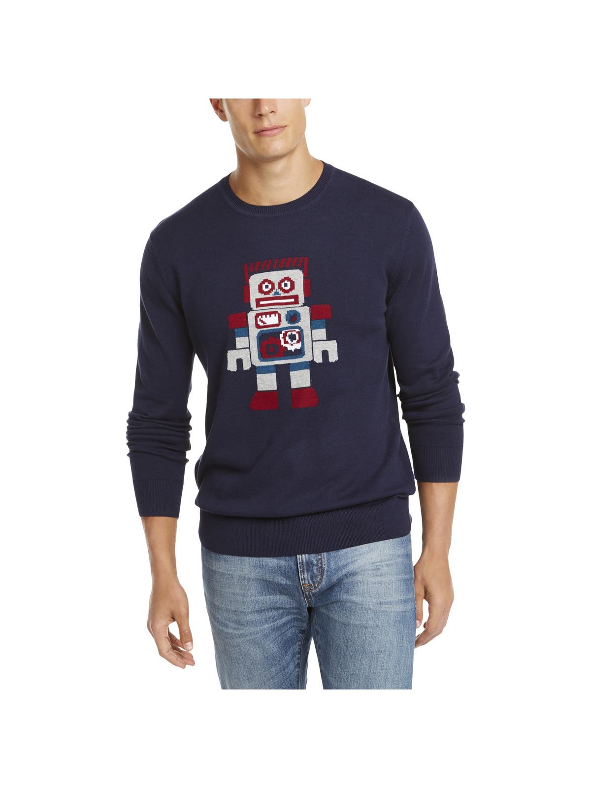 Club Room Men's Robot Pima Cotton Graphic Crewneck Sweater Blue Size Small