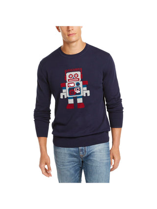 Club Room Men's Robot Pima Cotton Graphic Crewneck Sweater Blue Size Small