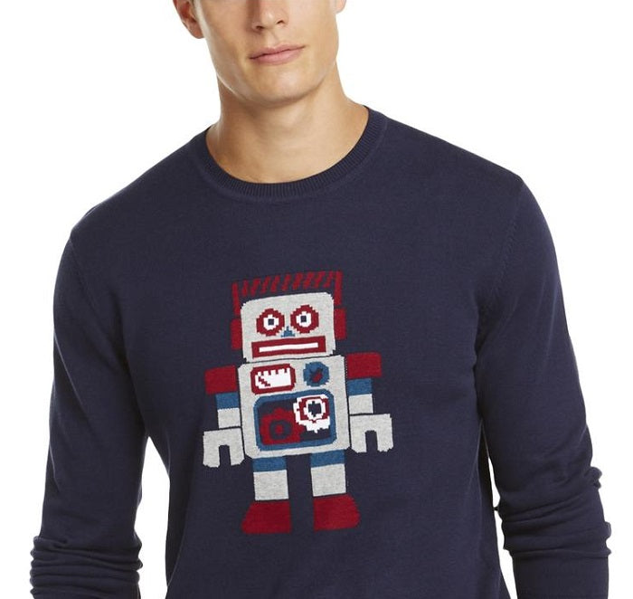 Club Room Men's Robot Pima Cotton Graphic Crewneck Sweater Blue Size Small