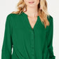 INC International Concepts Women's Twist Front Button up Top Green Size Medium