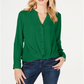 INC International Concepts Women's Twist Front Button up Top Green Size Medium