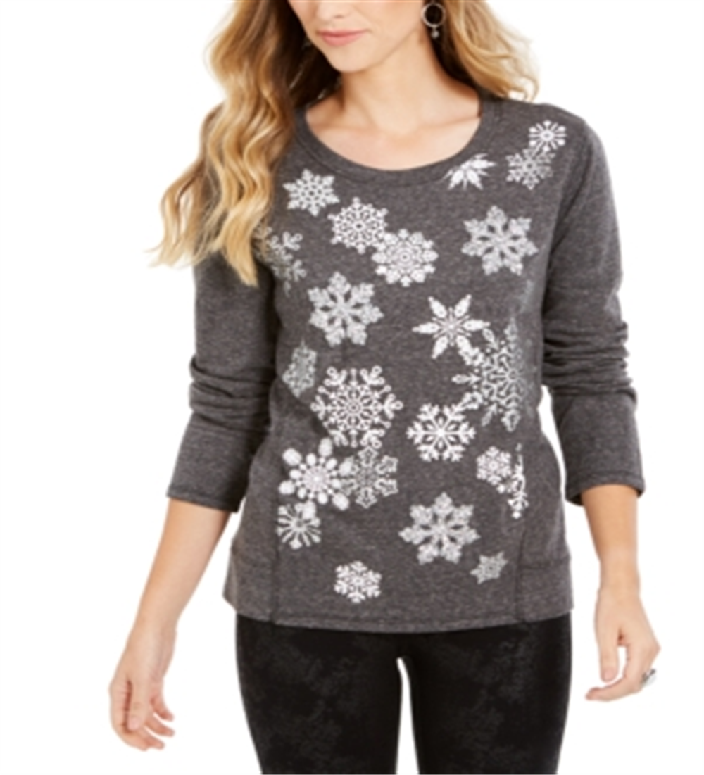 Style & Co Women's Printed Long Sleeve Jewel Neck Top Gray Size 2X