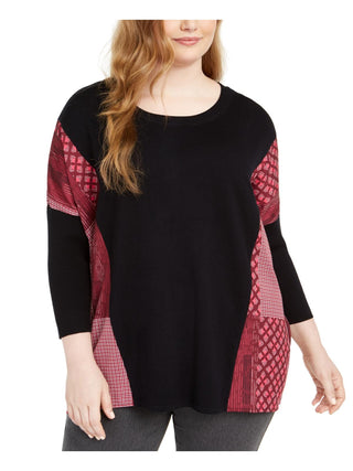 Alfani Women's Plus Drapey Mixed Media Poncho Sweater Black Size 2X