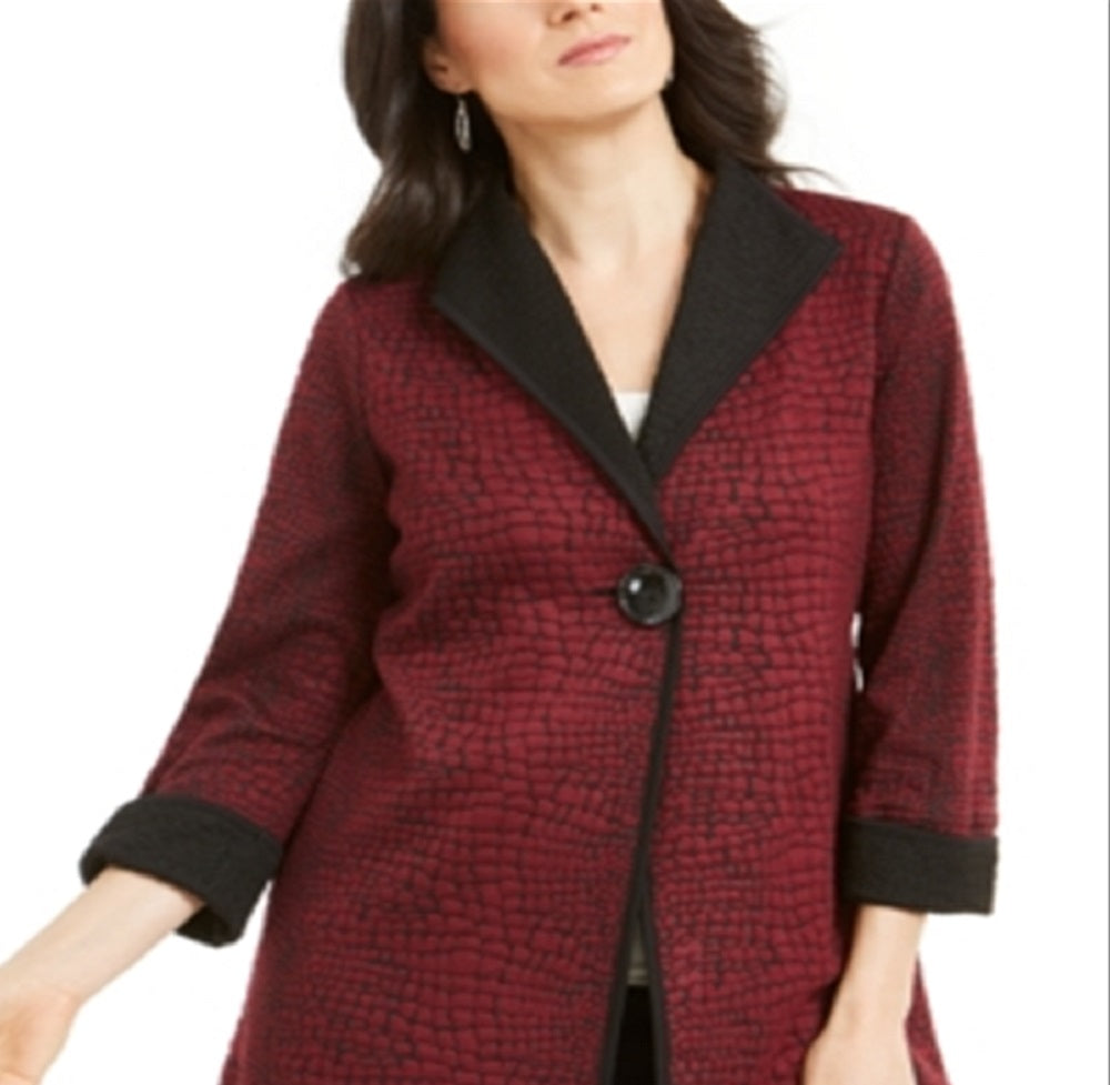 JM Collection Women's Snake Print Mock Neck Jacket Red Size X-Large