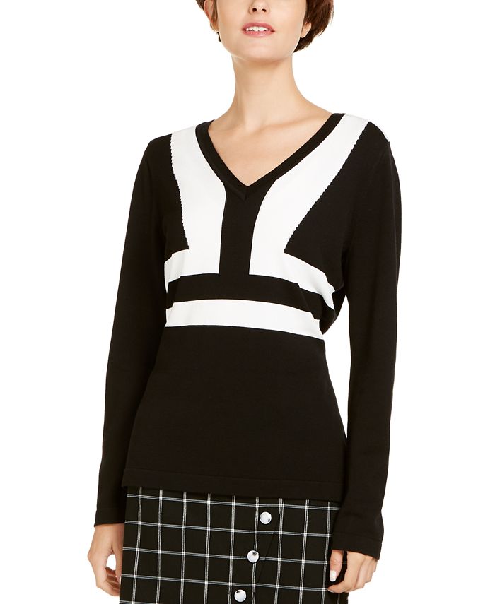 INC International Concepts Women's Colorblocked Sweater Black Size X-Small