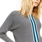 INC International Concepts Women's Stretch Striped Long Sleeve Boat Neck Sweater Gray Size X-Large