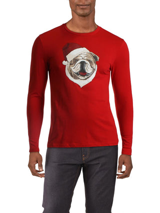 Club Room Men's Santa Bulldog Holiday Party Christmas Top Red Size Small