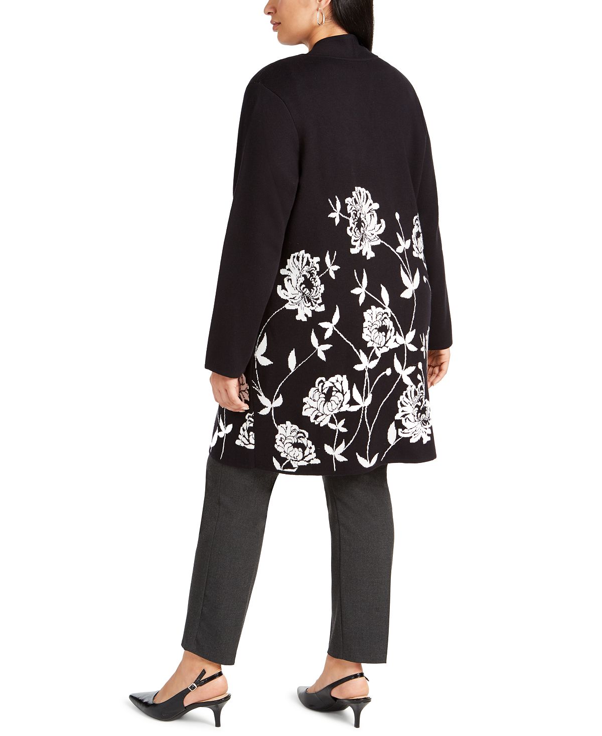 Alfani Women's Plus Printed Open Front Cardigan Black Size 3X