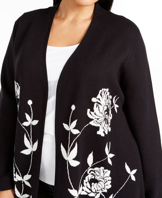 Alfani Women's Plus Printed Open Front Cardigan Black Size 3X