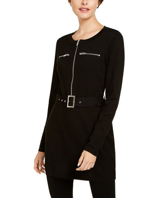 INC International Concepts Women's Long Sleeve Above the Knee Sheath Dress Black Size Large