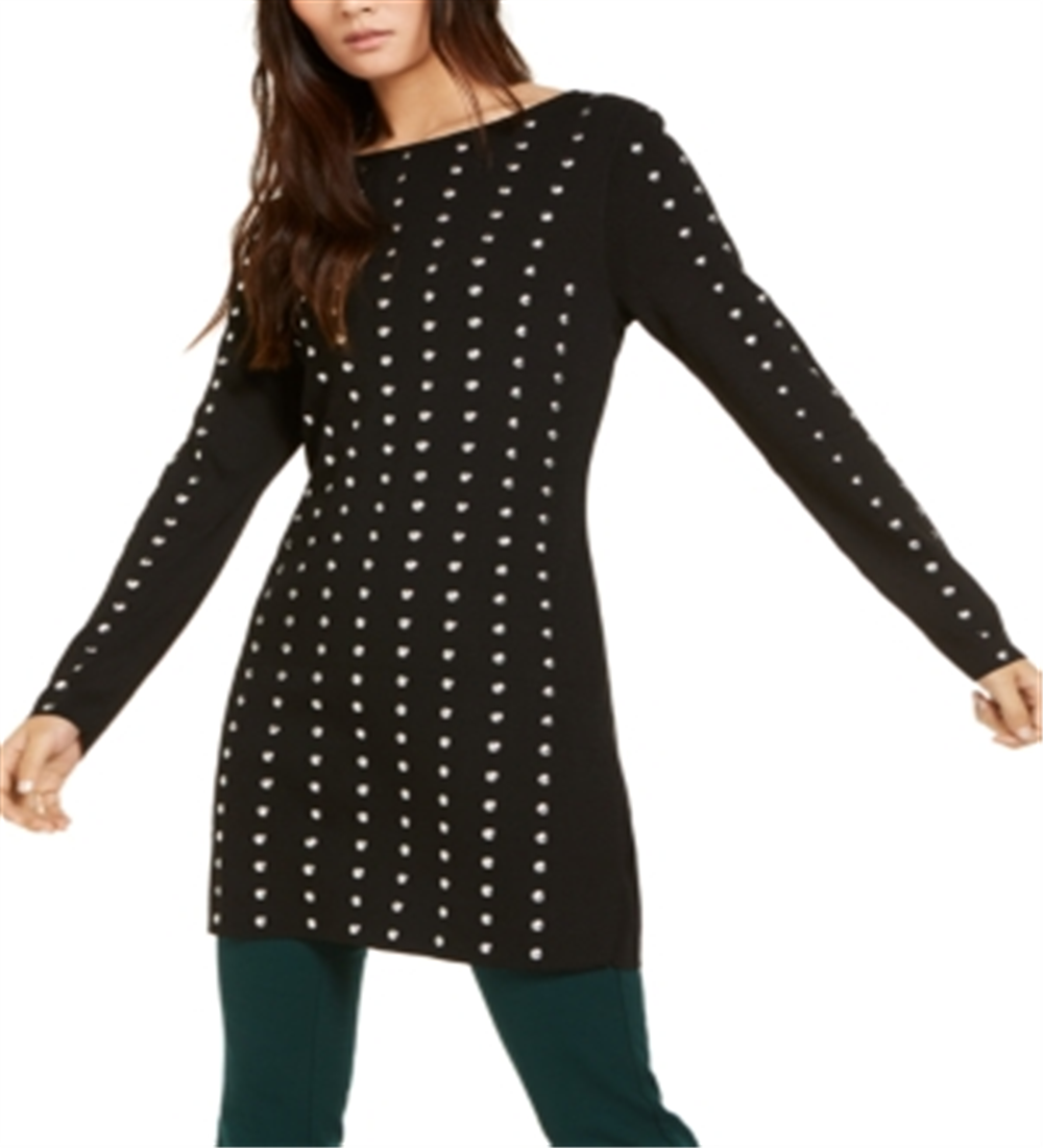 INC International Concepts Women's Studded Tunic Sweater Black Size -Petite L