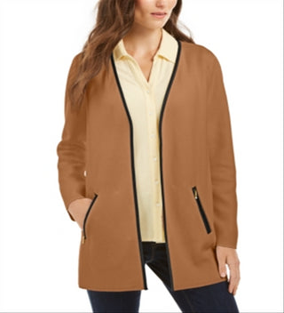 Charter Club Women's Milano Cotton Open Front Cardigan Brown Size XX-Large