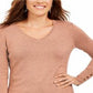JM Collection Women's Metallic V Neck Sweater Pink Size X-Large