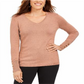 JM Collection Women's Metallic V Neck Sweater Pink Size X-Large