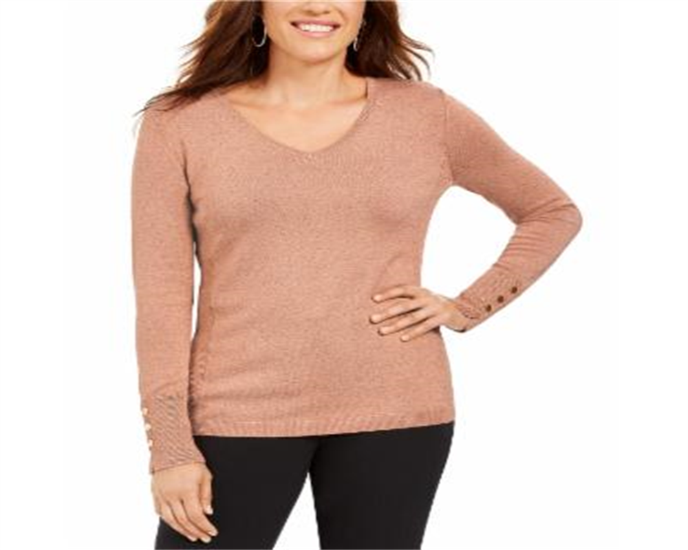 JM Collection Women's Metallic V Neck Sweater Pink Size X-Large