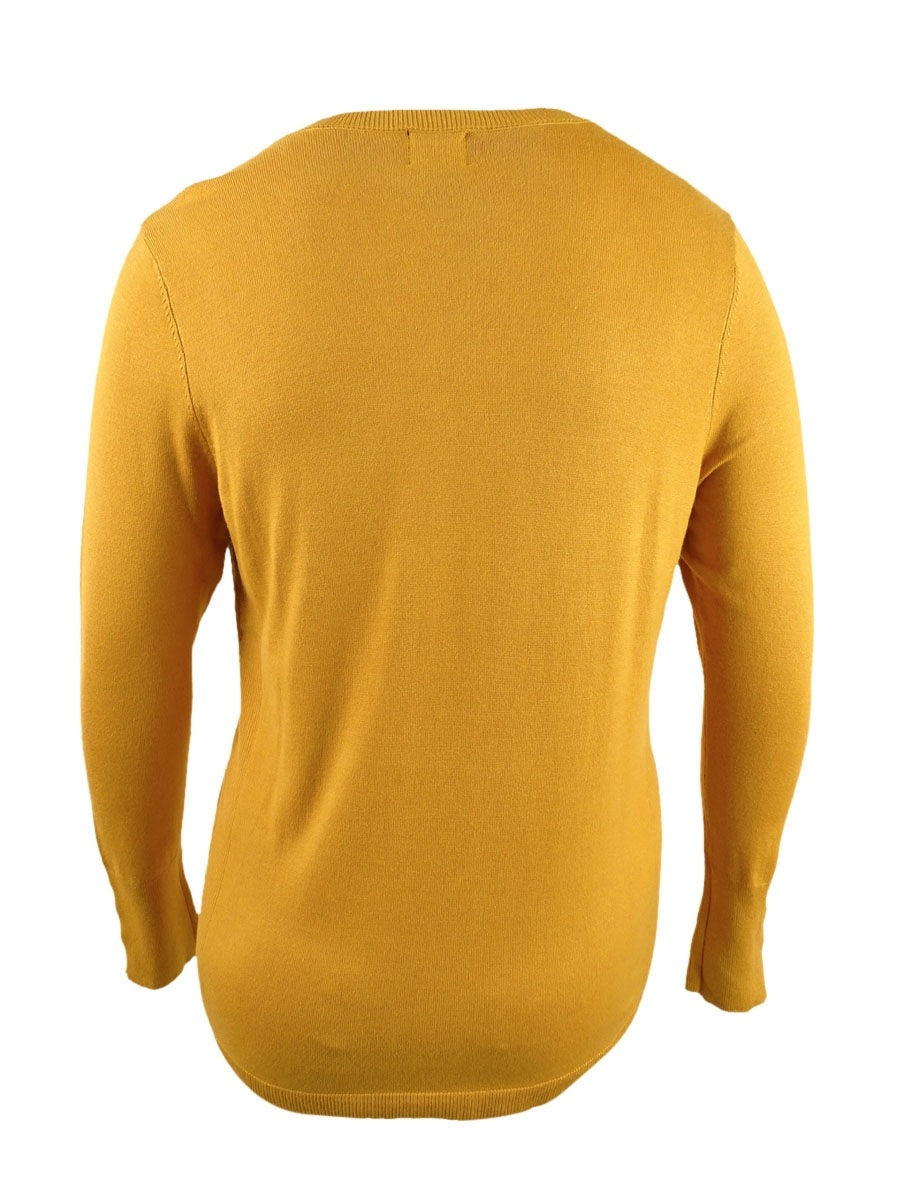 JM Collection Women's Button Cuff V Neck Sweater Gold Size XXL