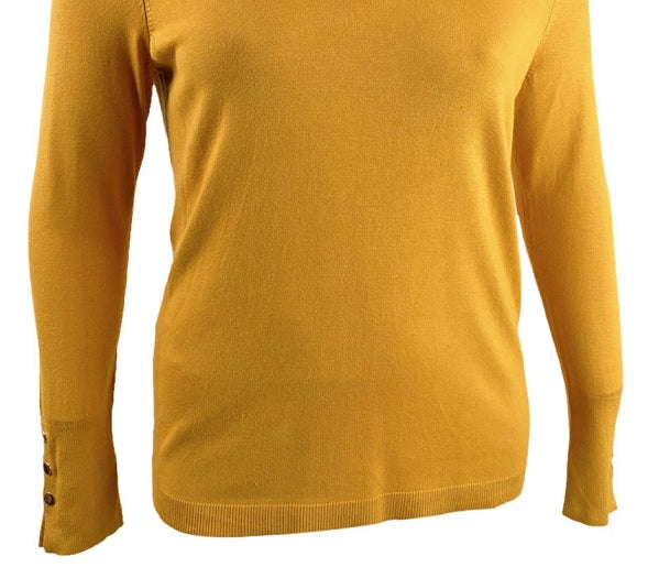 JM Collection Women's Button Cuff V Neck Sweater Gold Size XXL