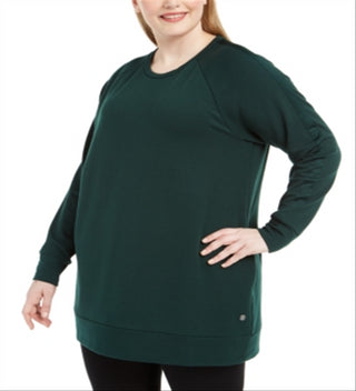 Ideology Women's Plus Crewneck Tunic Top Green Size 2X