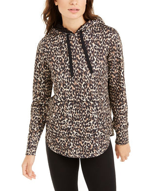Ideology Women's Color Bold Leo Leopard Round Hem Hoodie Brown Size X-Large