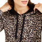 Ideology Women's Color Bold Leo Leopard Round Hem Hoodie Brown Size X-Large