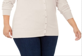 Charter Club Women's Plus Crew Neck Cardigan Brown Size 3X