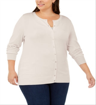 Charter Club Women's Plus Crew Neck Cardigan Brown Size 3X