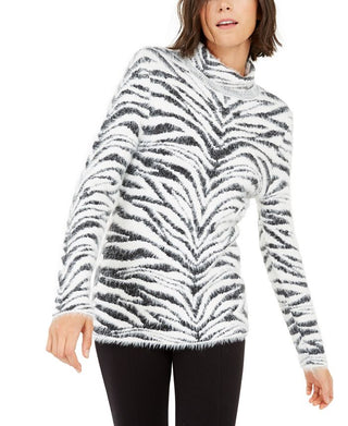 INC International Concepts Women's Animal Print Eyelash Sweater Black Size Medium