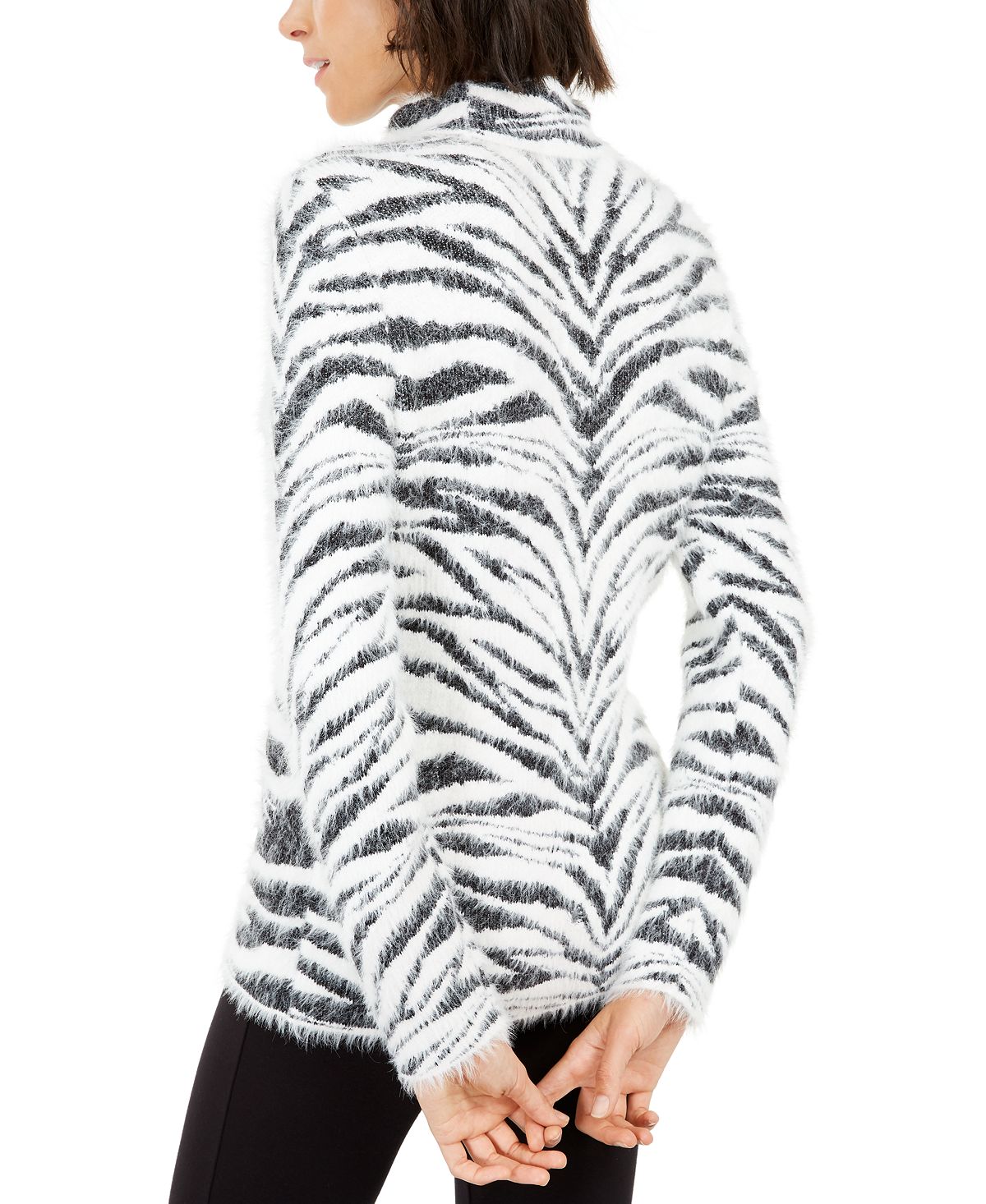 INC International Concepts Women's Animal Print Eyelash Sweater Black Size Medium