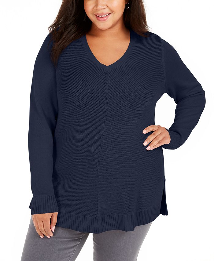 Charter Club Women's Plus V Neck Sweate Blue Size 1X