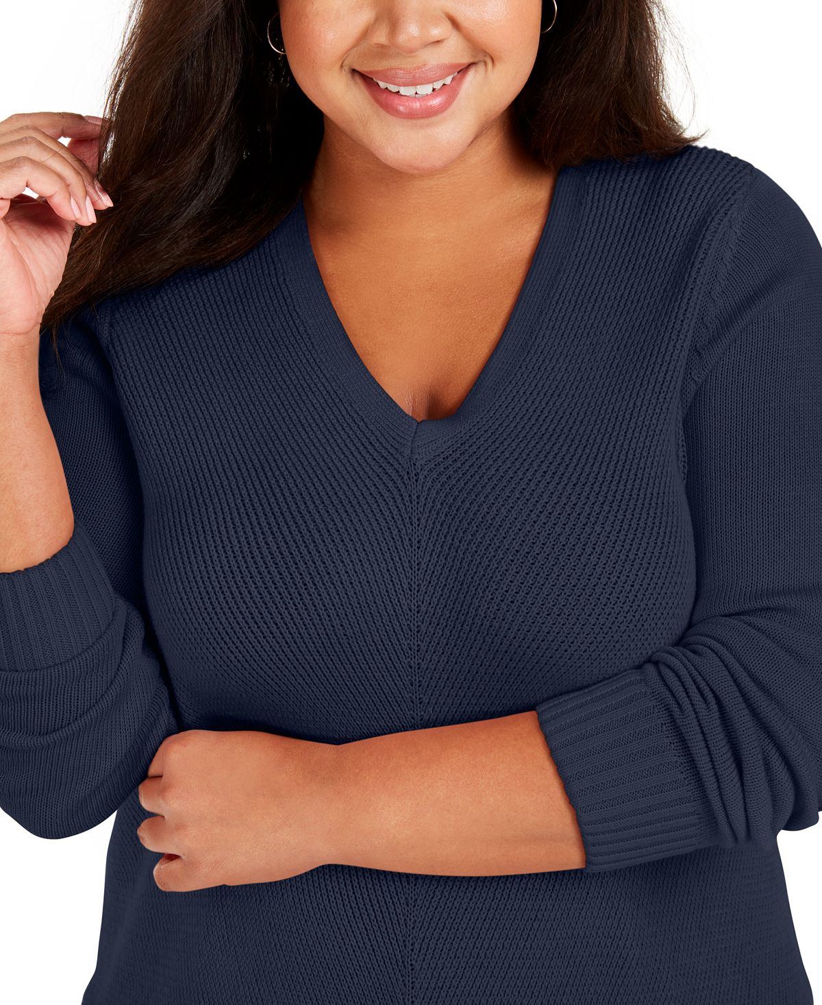 Charter Club Women's Plus V Neck Sweate Blue Size 1X