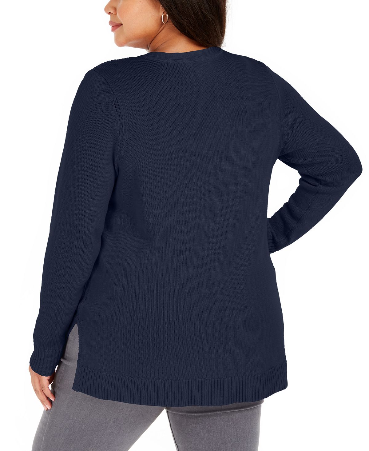 Charter Club Women's Plus V Neck Sweate Blue Size 1X