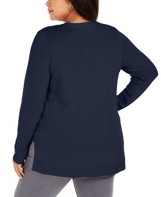 Charter Club Women's Plus V Neck Sweate Blue Size 1X