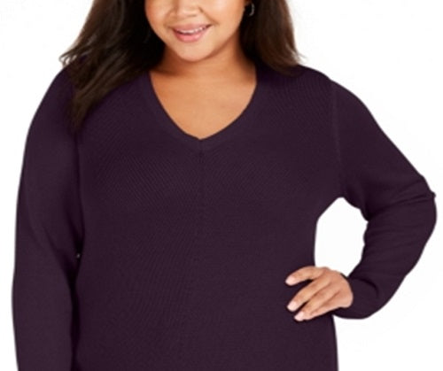 Charter Club Women's V Neck Sweater Purple Size 3X