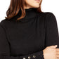 JM Collection Women's Metallic Turtleneck Stud Cuff Sweater Black Size Small