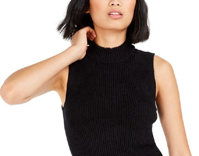 Bar III Women's Mock Neck Ribbed Tank Top Sweater Black Size XX-Large