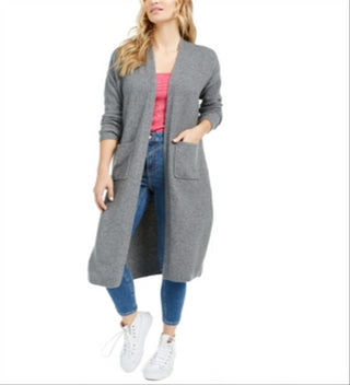 Bar III Women's Open Front Duster Cardigan Gray Size Medium