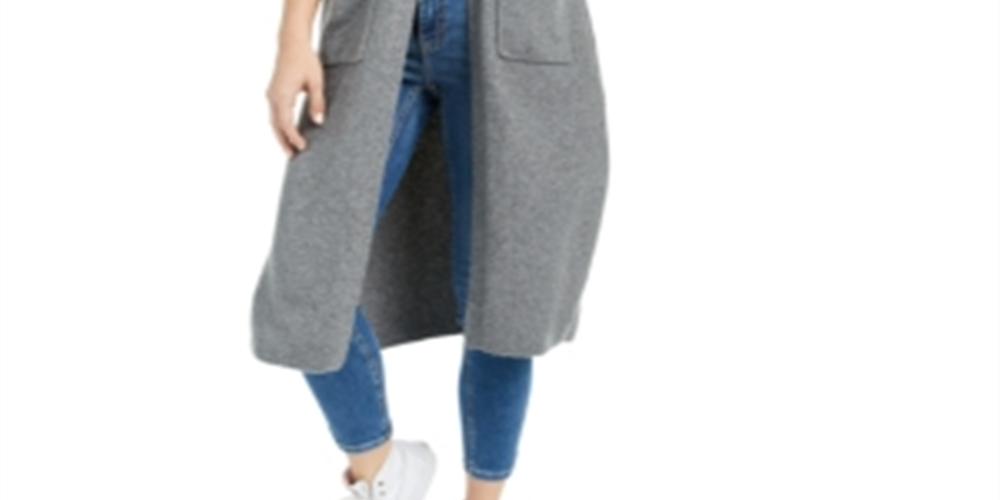 Bar III Women's Open Front Duster Cardigan Gray Size Medium