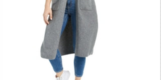Bar III Women's Open Front Duster Cardigan Gray Size Medium