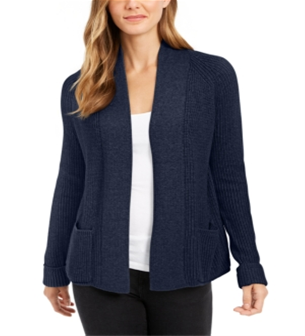 Charter Club Women's Cotton Open Front Cardigan Blue Size Small