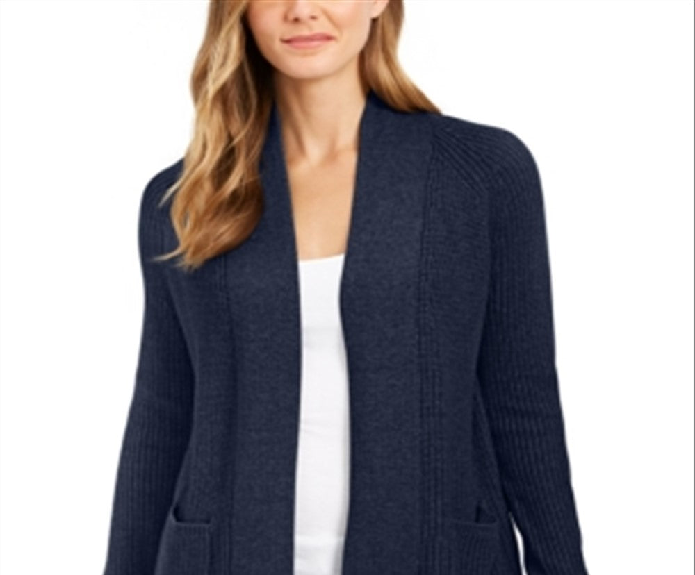 Charter Club Women's Cotton Open Front Cardigan Blue Size Small