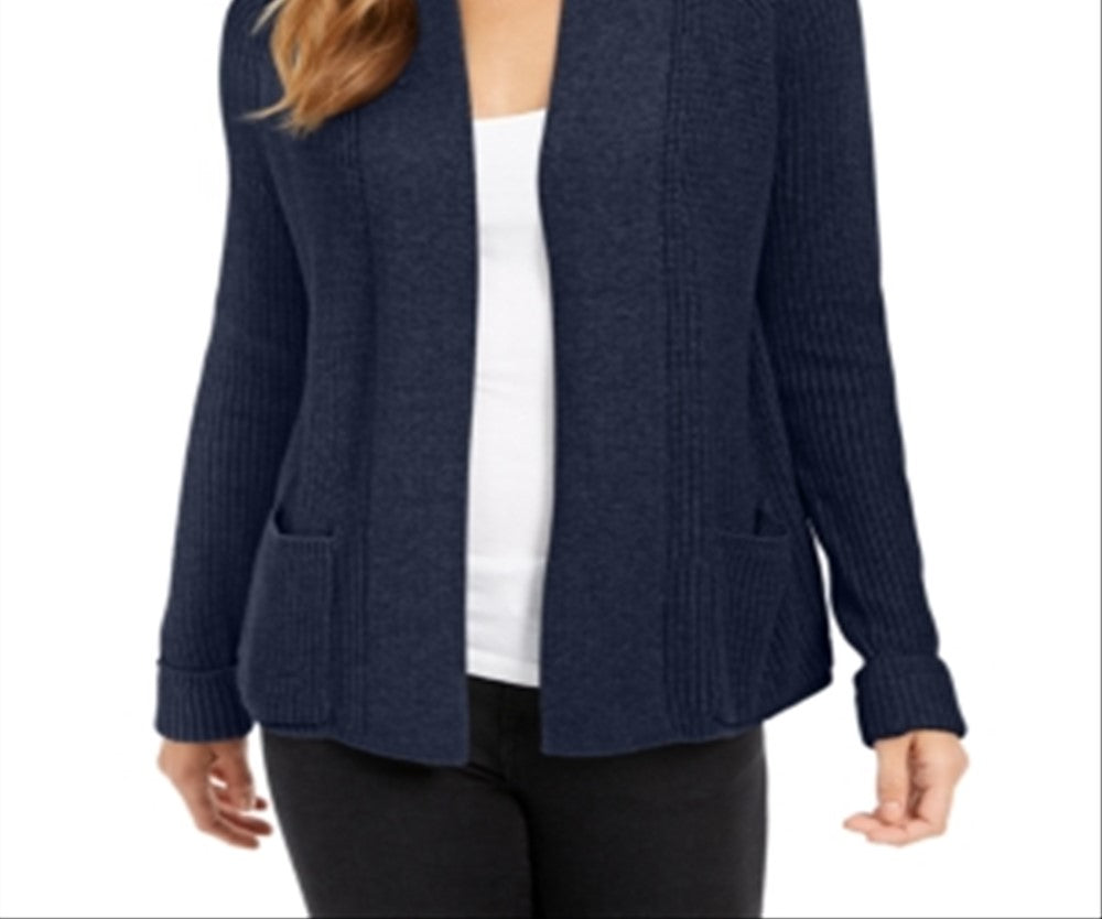 Charter Club Women's Cotton Open Front Cardigan Blue Size Small