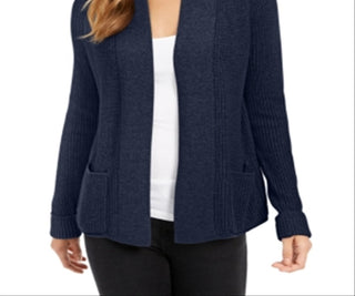 Charter Club Women's Cotton Open Front Cardigan Blue Size Small