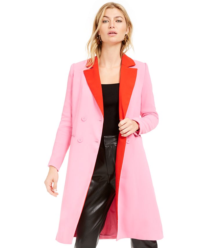 Bar III Women's Double Breasted Duster Jacket Pink Size X-Small