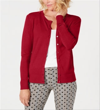 Charter Club Women's Crewneck Cardigan Red Size Petite