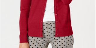 Charter Club Women's Crewneck Cardigan Red Size Petite