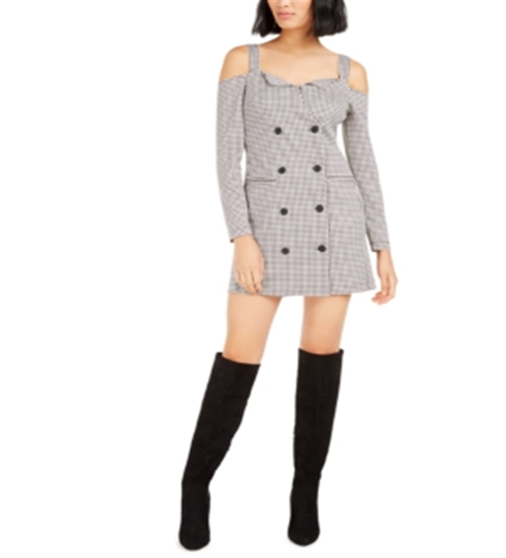 Bar III Women's A Line Cold Shoulder Houndstooth Dress Black Size XX-Small
