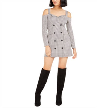 Bar III Women's A Line Cold Shoulder Houndstooth Dress Black Size XX-Small